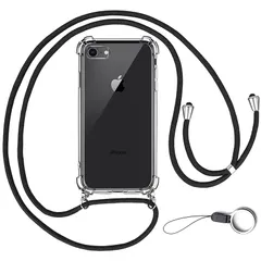 OJBSEN iPhone SE 3/2 用ケース アイフォンSE 第3世代/第2世代 ケース iPhone7/8 用カバー [ストラップ2種付き] 調節可能な ショルダー 肩がけ 首掛け 紐付き 薄型 透明 PC + 軽量 シリコン TPUバンパー [耐衝撃