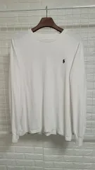 100 POLO RALPH LAUREN (ポロラルフローレン) 白Xネイビーロゴ 綿100％ Tシャツ L