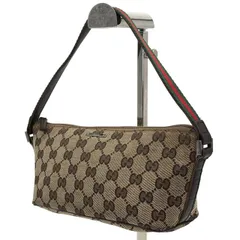 【昔から変わらない良さ】　GUCCI　ハンドバッグ ポーチ GGキャンバス シェリーライン レザー グッチ　ブラウン
