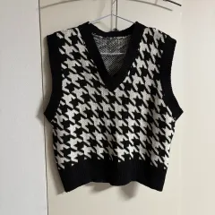ハウンドトゥース チェック ニット ベスト