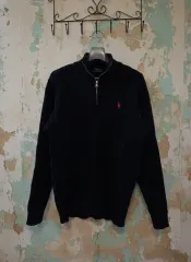 ポロラルフローレン ケーブルニット ハーフジップ ブラック L