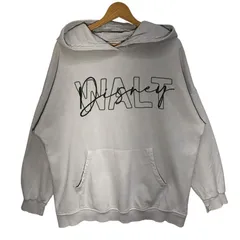 Disney ディズニー WALT Disney ロゴ パーカー フーディー プルオーバー 長袖 フロントプリント 刺繍 バックプリント オーバーサイズ ビッグシルエット TURKEY製 Mサイズ ライトグレー