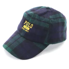 POLO RALPH LAUREN ポロラルフローレン ブラックウォッチ チェック柄 ウール キャップ ONE SIZE ネイビー 帽子 メンズ 古着