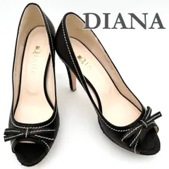 DIANA ハイヒール グリッター リボン オープントゥ ブラック 1959T