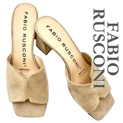 FABIO RUSCONI サンダル スエード チャンキーヒール デザインカット ベージュ 2205T