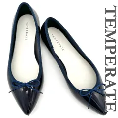 ■新品未使用品■ TEMPERATE フラットシューズ レインシューズ ラバー ポインテッドトゥ リボン ネイビー 2343T