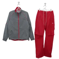 【美品】adidas(アディダス) レインウェア上下セット 白黒チェック レディース L/G ゴルフウェア 2512-0376 中古