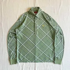 希少　archive　アーカイブ古着　YAMANE　ヤマネ　EVISU　エヴィス　ワンポイント胸ロゴ刺繍　グリーンチェック柄　L/S ポロシャツ　長袖カットソー　40サイズ　green check pattern long sleeve polo shirt