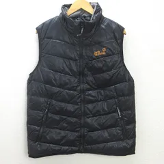 K■ジャックウルフスキン/Jack Wolf skin 胸ロゴプリント ダウンベスト【XL】黒/MENS■9【中古】