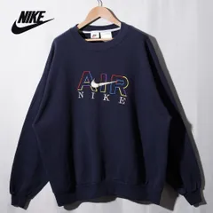 90s USA製 銀タグ ナイキ NIKE スウェット XL 相当 表記 M ネイビー ロゴ刺繍 ナイキエア NIKE AIR ヴィンテージ Vintage ストリート オーバーサイズ ビッグシルエット スポーツミックス 裏起毛 古着 K621