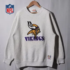 90s USA製 NLF ミネソタバイキングス スウェット M グレー NUTMEG ナツメグ ロゴ刺繍 ヴィンテージ Vintage アメフト スポーツ ストリート Minnesota Vikings アメフト 雰囲気系 古着 N801