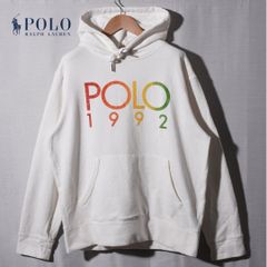 ポロラルフローレン POLO RALPH LAUREN パーカー M ホワイト プリント POLO 1992 裏起毛 フーディー スウェット アメカジ ユニセックス 古着 A3060