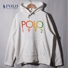ポロラルフローレン POLO RALPH LAUREN パーカー M ホワイト プリント POLO 1992 裏起毛 フーディー スウェット アメカジ ユニセックス 古着 A3060