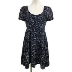 ジルスチュアート JILL STUART ワンピース チュニック Aライン フレア ミニ レースアップ 水玉 ドット 半袖 2 紺 ベージュ ネイビー