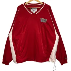 90's vintage 90年代 ヴィンテージ Champion チャンピオン ナイロンプルオーバーシャツ チアプリント ドローコード フロントプリント オーバーサイズ ビッグシルエット Vネック Philippines製 XXLサイズ レッド