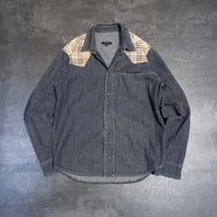 BURBERRY LONDON Denim Shirt Mens M Blue Nova Check Made in Italy バーバリーロンドン ノバチェック切り替え 長袖デニムシャツ メンズ M イタリア製
