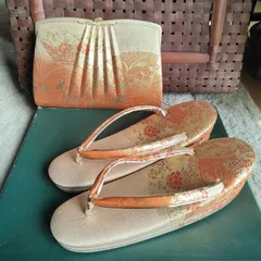 草履 バッグ セット ゴールド オレンジ Mサイズ 2wayバッグ 和装 S373