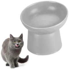 ペットフードボウル 犬猫兼用 傾斜付き 負担軽減 エサ入れ台 安定感 セラミック (グレー) [グレー]