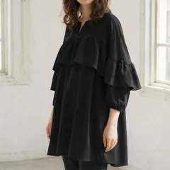 フリル チュニック ブラウス レディース バックボタン フレア 体型カバー ゆったり SILENT WORTH ブラック