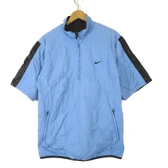 ナイキゴルフ NIKE GOLF ジャケット リバーシブル ナイロン 中綿 ハーフジップ プルオーバー ロゴ 刺繍 半袖 XL ライトブルー 水色 黒 ブラック 大きいサイズ 国内正規品