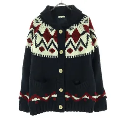 earth music&ecology Natural Label アースミュージックアンドエコロジーナチュラルレーベル ノルディック柄 長袖 ショールカラー ニットカーディガン L ネイビー レディース 古着