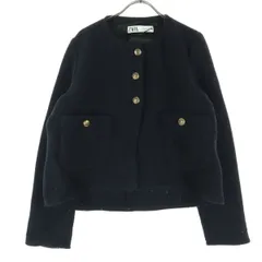 ZARA ザラ 長袖 ショート丈 ノーカラージャケット L ブラック レディース 古着