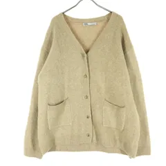 美品 ZARA ザラ ウール混 長袖 ニットカーディガン M ベージュ系 レディース 古着