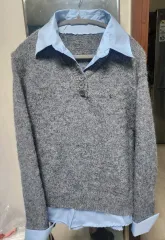 レイヤードニット グレー シャツ