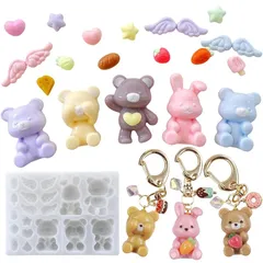 Evergarden シリコンモールド クマ ウサギ 羽 星 ハート アイス イチゴ チーズ パイナップル ニンジン パン 動物 ミニチュアスイーツ アイス クリーム レジン アクセサリー キーホルダー シリコン モールド キャンドル 手作り シリコン型  1
