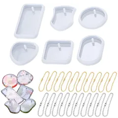 Morices 6個 シリコーン レジン 型 と 20個 ボールチェーン、 小さい ジュエリーペンダント 鋳造樹脂型、DIY エポキシ キーホルダーモールド にとって DIYクラフトプロジェクト ジュエリー作り イヤリング 0