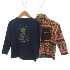 モンベル Montbell 2点 セット まとめ フリースジャケット 長袖 Tシャツ プリント 110 ピンク 紺 ネイビー