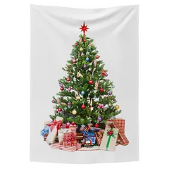 クリスマスツリー タペストリー クリスマス 飾り 壁掛け インテリア 部屋 150×100cm 飾りクリスマスタペストリー イルミネーション (ツリー＆カラフル装飾) 0