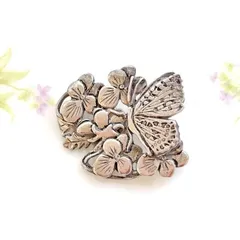 ヴィンテージ　MASJ　シルバートーン　バタフライ＆フラワー　ブローチ