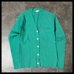 リブニット カーディガン レディース Vネック 薄手 グリーン 羽織り 古着