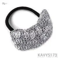 グレー 編み物風 ヘアゴム カーブ型