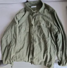 ザラ リネン 長袖 シャツ L オリーブ色