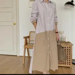 【新品】モード系シンプル大きいサイズ　レディースゆったりシャツロングワンピース長袖春夏秋