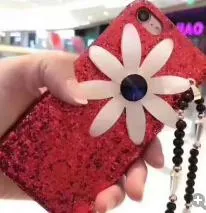 iPhone X iPhoneX ケース スマホケース カバー ネックストラップ付き レッド ラメ グリッター ビッグフラワー 大きな花