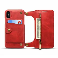 iPhoneXS iPhoneX ケース スマホケース カバー レザー ワイヤレス充電対応 マグネットホルダー対応 レッド カードケース付き スタンド機能 カード入れ