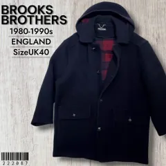 Brooks Brothers ブルックスブラザーズ■美品 1980-90s vintage 英国製 2WAY フード付 ウール100 ハーフコート UK40 紺 裏地タータンチェック柄 ダッフル イングランド
