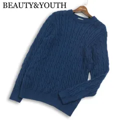 BEAUTY&YOUTH ユナイテッドアローズ 秋冬 ウール100％★ ケーブル編み セーター ニット Sz.L メンズ ネイビー