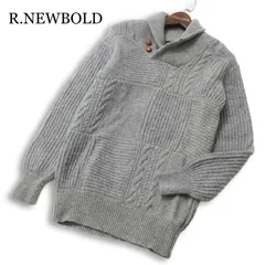 R.NEWBOLD ポールスミス 秋冬★ ウール100％ パッチワーク風 ショールカラー ニット セーター Sz.M メンズ グレー