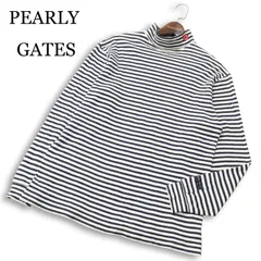 PEARLY GATES パーリーゲイツ ゴルフ 秋冬★ ロゴ刺繍 ボーダー 長袖 タートルネック シャツ Sz.M メンズ 日本製