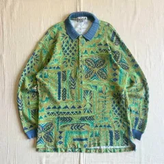 90s　archive　アーカイブ古着　Paradiso　パラディ―ソ　アートグラフィック　総柄デザイン　ロングスリーブ　長袖ポロシャツ　カットソー　サイケデリック　L　昭和レトロ　Y2K　art design long sleeve polo shirt