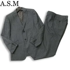 A.S.M アトリエサブ メン 通年 背抜き ストライプ ジャケット パンツ スーツ セットアップ Sz.50 メンズ グレー 日本製 ASM