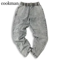 cookman クックマン 通年 USED加工★ ワイド テーパード デニム シェフ パンツ ジーンズ Sz.M メンズ グレー