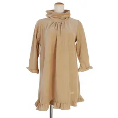 ピンクハウス PINK HOUSE ワンポイントロゴ ベロア チュニック カットソー ワンピース フリルデザイン 七分袖 ベージュ