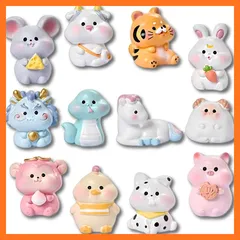 【新品】 WATASHINO 動物 フィギュア 十二支 ミニチュア MIN01 龍 置物 (十二支 12個セット) 0