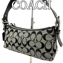 コーチ COACH アクセサリーポーチ キャンバス シグネチャー グレー ブラック レザー ミニバッグ ワンハンドル コンパクト クラシック ヴィンテージ Y2K
