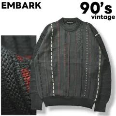 90s 日本製 EMBARK 3Dニット 立体編みセーター L グリーングレー